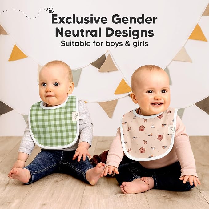 8-Pack Organic Baby Bibs for Boys, Girls - Soft Cotton Drooling and Teething Bibs for Baby Girl & Boy, Extra Absorbent, Easy To Clean & Put On for Toddler, Newborn, Infant 0-24 Months (Countryside)