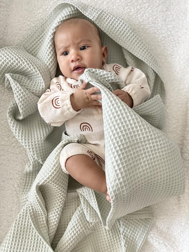 Leyl&Ari Waffle Baby Blanket, 100% Organic Cotton Soft Thin Honeycomb Breathable Summer Thermal for Infant, Newborn, Toddler Crib, Gender Neutral Essential Accessories and Gift, Wayward Willow
