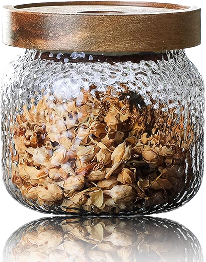 Viovian 10 OZ Glass Jar with Lid Food Vintage Decorative Glass Storage Jars Coffee Nuts Canister Anti-Slip Kitchen Container for Sugar Candy Cookie Spice Tea 300ML