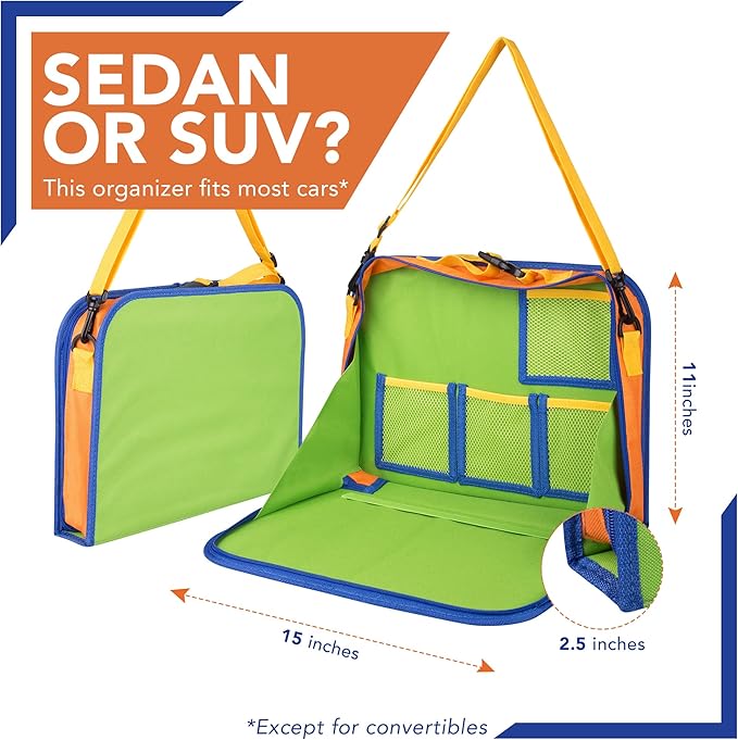Car Organizer Back Seat for Kids & Tablet Holder for Car with Kick Mats & Lap Tray ??Car Accessories Interior Must Have Road Trip Essentials (Age 3+) ??Fold Away Tray with Car Seat Pocket Holders