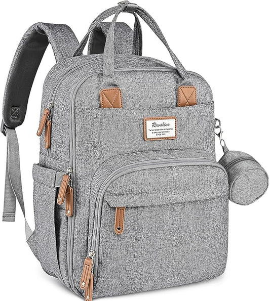 RUVALINO Diaper Bag Backpack-Expandable Baby Bag with up to 50% Capacity -Baby Essentials Bag with Changing Pad Insulated Bottle Holders & Pacifier Case, Waterproof, Gray XL