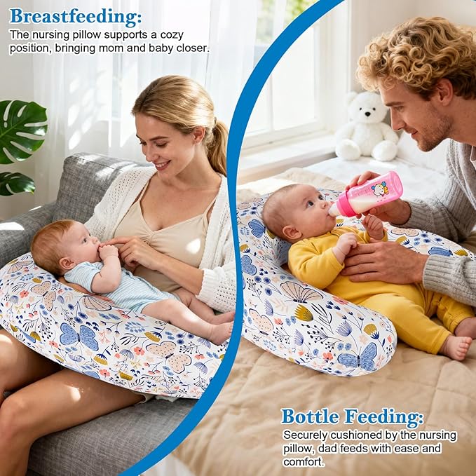 Nursing Pillow ??Ergonomic Breastfeeding & Bottle Feeding Support, Standard Size, Breathable with Washable Cover, Hypoallergenic, Ideal for Tummy Time and Sitting Support