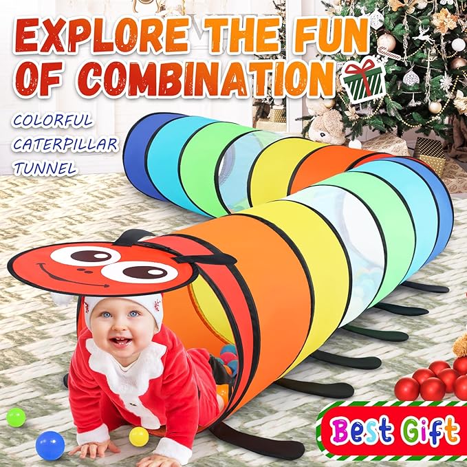 Moncoland Kids Play Tunnel Tent for Toddlers, Pack of 2 Colorful Pop Up Crawl Tunnel Toy Baby or Pet, Collapsible Gift Boy and Girl Tunnel Indoor Outdoor Game