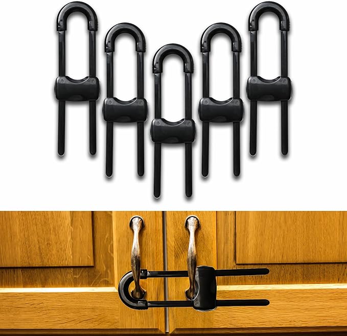 Cabinet Locks Baby Proofing U-Shaped Child Locks for Cabinets Latches Adjustable (Black,1 pack of 6)