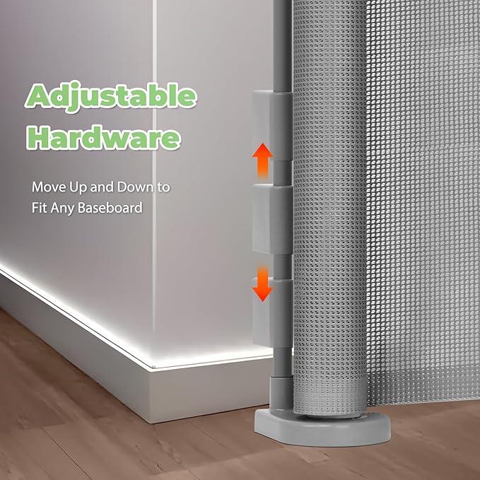 Reinforced 120" Extra Wide Retractable Baby Gate with Support Rods ??Prevent Crawling Under, 10 Foot Extra Long Dog Gate Large Baby Gate for Large Openings, Mesh Gate Retractable Pet Gate, Gray
