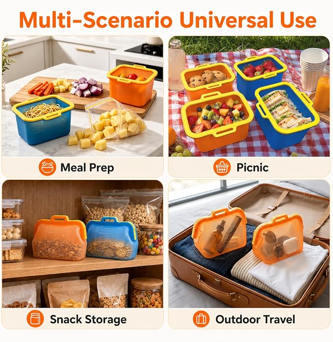 Reusable Silicone Food Storage Bags, Magnetic Seal Reusable Storage Bags, Stand Up Silicone Freezer Bags for Food, Fruit, Snack, Sandwich, Meal Prep, Dishwasher Safe, 50oz, 1 Pack