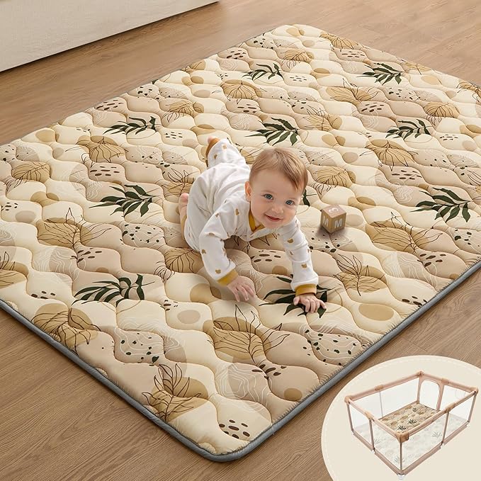 Blissful Diary Baby Play Mats for Floor, 72x48 Inch Extra Thicker & Large Soft Cushioning Foam Playmats for Babies and Toddlers, Foldable Washable Baby Crawling Mat for Playpen, Earth Tones Design