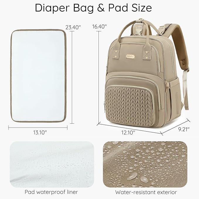 Diaper Bag Backpack - Large Multi functional, Boys, Girls & Baby Travel Essentials Tote with Changing Pad, Insulated Pockets, Stroller Straps, Waterproof - Diaper Bag for Mom & Maternity (Brown Taupe)