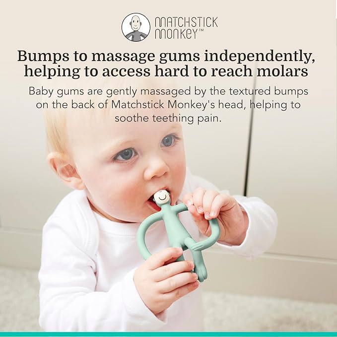 Matchstick Monkey Original Teether & Gel Applicator – Silicone Baby Teether, Easy-to-Grip, BPA-Free, Supports Self-Soothing & Early Brushing, 3 Months+, 4 Inches, Mint Green