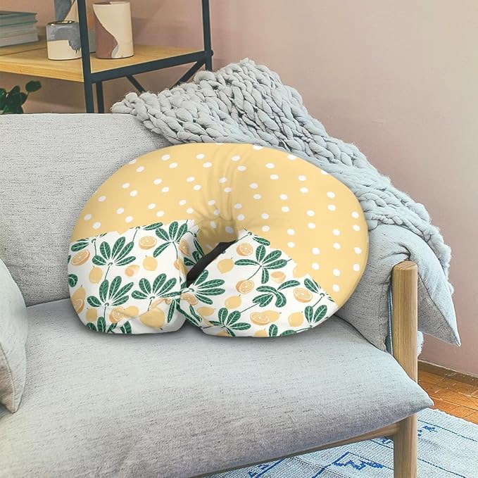 Polka Dot and Lemon Nursing Pillow Cover Breastfeeding Pillow Slipcover,Washable and Breathable Nursing Pillow Case for Newborn Mothers, Soft Fabric Fits Snug On Infant,Yellow(Cover Only)