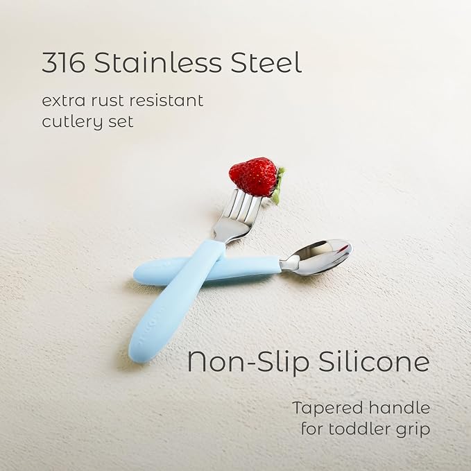 ASOMIC® Premium 316 Stainless Steel Toddler Utensils with Silicone Handles & Travel Case, Kids Spoon & Fork Set for Toddler Self Feeding at Daycare, Preschool & School, BPA-Free, Dishwasher Safe