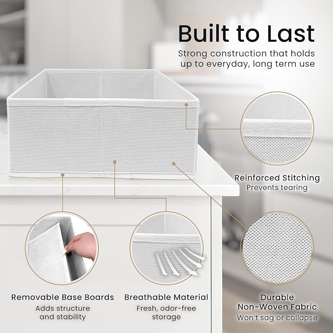 Reli. Drawer Organizer Clothes (14 Pack) | Organization for Dresser, Closet, Nursery, Baby Clothes | Foldable Fabric Dresser Dividers for Bra, Underwear, Socks (White)