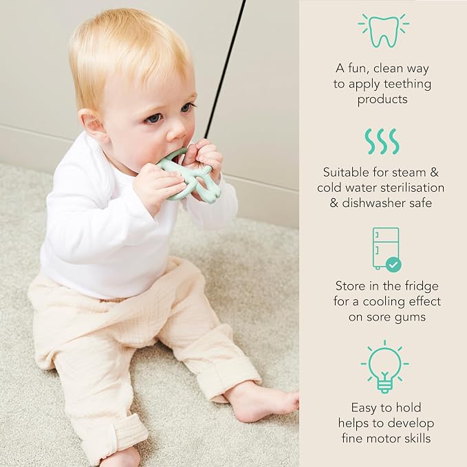 Matchstick Monkey Original Teether & Gel Applicator – Silicone Baby Teether, Easy-to-Grip, BPA-Free, Supports Self-Soothing & Early Brushing, 3 Months+, 4 Inches, Mint Green