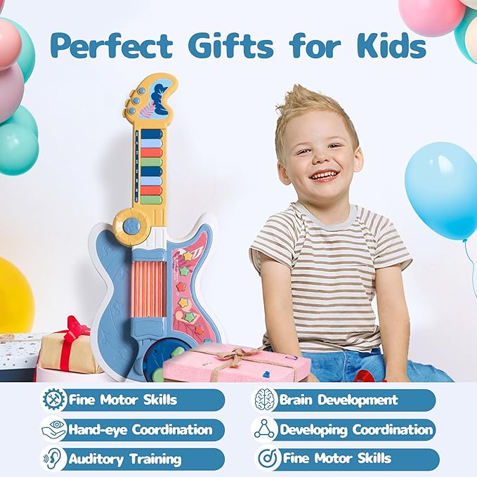 Toddlers Guitar, 4 in 1 Kids Guitar and Piano Guitars for Toddlers 2-4 with Lullaby Projector Toy for Kids Musical Instruments Toys Birthday Gift for a 2 3 4 5 Year Old Boys Girls Gifts