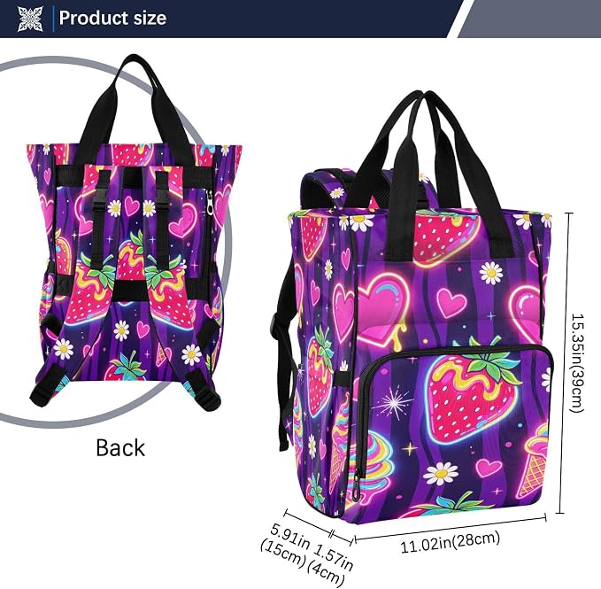 Personalized Neon Strawberry Ice Cream Diaper Bag Travel Large Cap Mom Dad