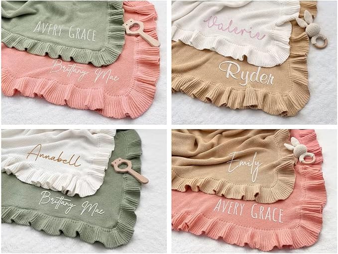 ZXH Personalized Baby Blanket,Baby Blanket with Name,Embroidered Baby Blanket,Soft Breathable Cotton Knit Baby Blanket,Newborn Baby Gift,Baby Gift, GF24316-10
