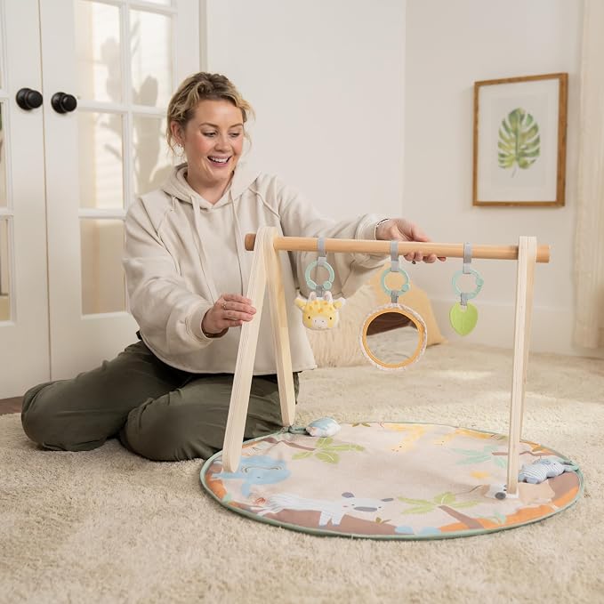 Ingenuity Wonder & Wood Baby Play Mat, Play Gym for Baby, Foldable A-Frame Bar, Machine-Washable Mat, for Ages 0-36 Months