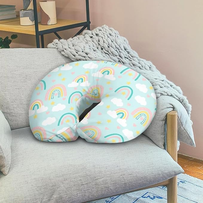 Rainbow Cloud Green Nursing Pillow Cover, Washable & Breathable Nursing Pillow Case for Newborn Breastfeeding Pillow Slipcover for Baby Boys & Girls