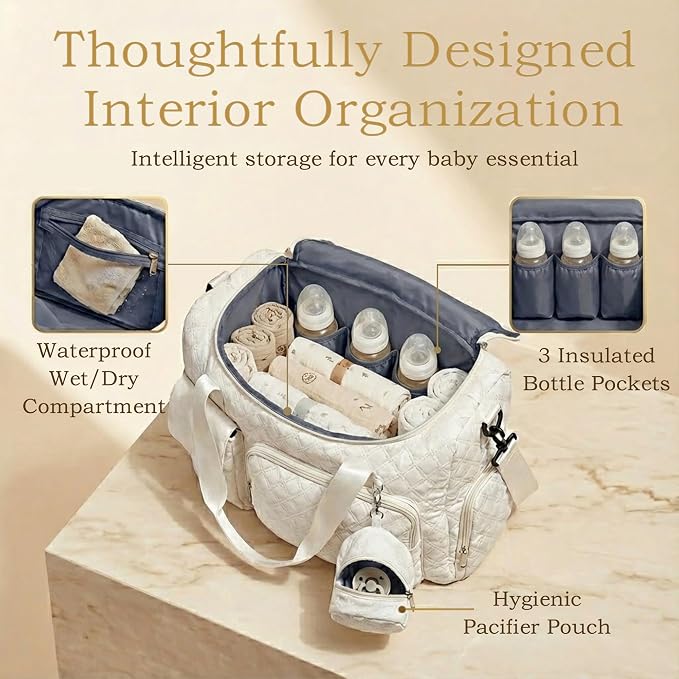 Extra Large Diaper Tote Bag with Shoe Compartment & Pacifier Pocket, Travel Baby Diaper Bag for Mom, Hospital Maternity Weekender Bag, Waterproof Diaper Handbag for Newborn Travel Essentials