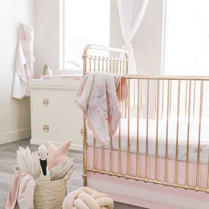 Oilo Baby Blanket, Luxury Soft Plush Chenille Backing & Organic Cotton Jersey Print, Double Layered, 30" x 40", Rolled Jersey Edge Trim, Machine Wash, Perfect for Infant or Toddlers, Prim Floral