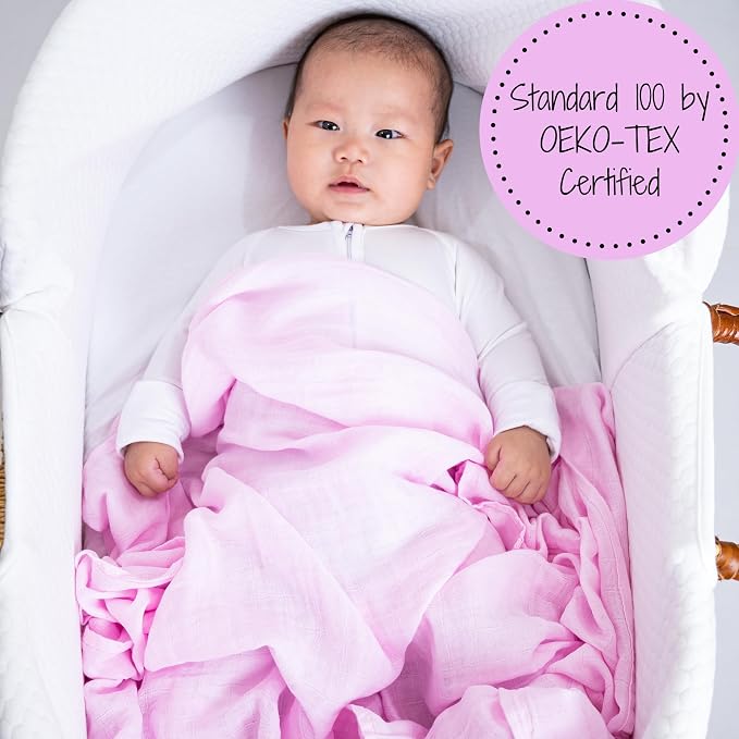 LollyBanks Muslin Swaddle Blankets 2 Pack, 100% Cotton Baby Blanket for Girls, Soft and Breathable 47 x 47 Inches Newborn Receiving Blanket, Newborn Essentials Must Haves (Pink Golf and Pink)