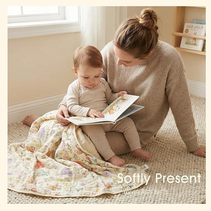 6-Layer Muslin Baby Blanket Made with Organic Cotton - Enchanting Woodland Garden,Swaddle & Crib Quilt, 43" x 43",Garden(Gender Neutral)