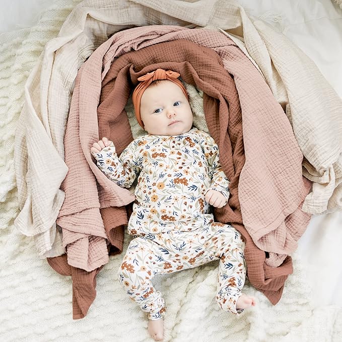 Konssy 3 Pack Muslin Swaddle Blankets for Unisex, Newborn Receiving Blanket, Large 47 x 47 inches, Soft Breathable Muslin Baby Swaddles for Boys & Girls