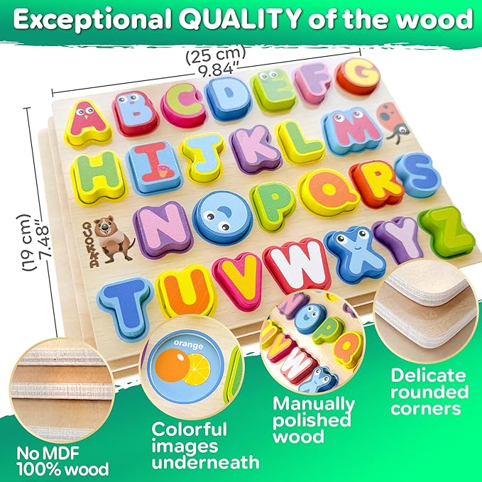 QUOKKA Wooden Puzzles for Toddlers 2-4 - Chunky Toddler Puzzles Ages 3-5 - Learning Travel Game with Numbers Alphabet Shapes - Wood Educational Gift for Boys and Girls