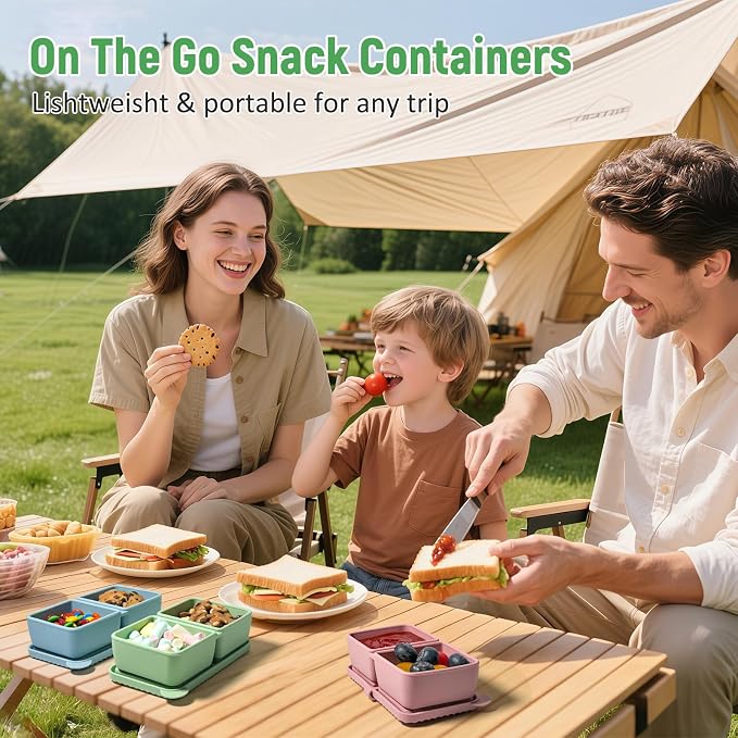 3Pack Silicone Snack Containers with Lids，2 Compartment Mini Leakproof Food Storage Box for Salad Dressing, Sauces, Travel, Picnic, Office (Lightweight and Convenient,8oz)