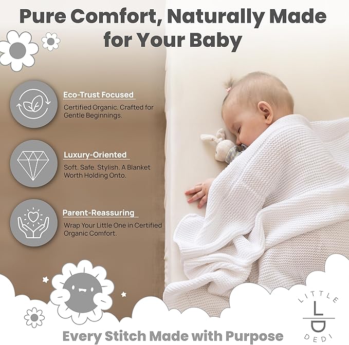 100% Organic Cotton Baby Knitted Blanket with Gift Box - Soft Toddler, Crib, Stroller Blanket - Neutral Swaddle and Receiving Blanket for Newborns, 30"x40", White