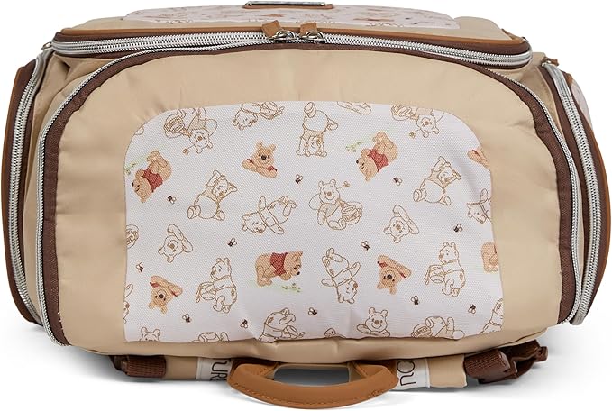 Disney Diaper Bag Backpack with Changing Pad Winnie the Pooh ??16??Nylon Baby Bag for Parents, Insulated Bottle Holders, Multiple Storage Pockets