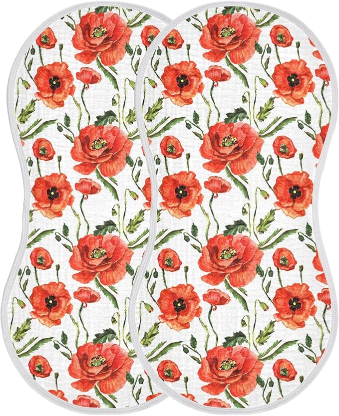 vvfelixl Burp Cloths Wildflower Poppy Flower for Baby Boy Girls Baby Washcloths Burp Rags 1 Pack