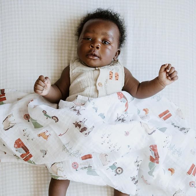 Little Unicorn Premium Cotton Swaddle Baby Blanket | Breathable Fabric | for swaddling, Play, Nursing & More (Farmyard)