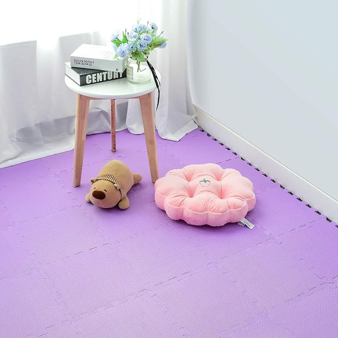 qqpp EVA Rubber 18 Tiles Interlocking Puzzle Foam Floor Mats - Baby Play Mat for Playing | Exercise Mat for Home Workout. Purple. QC-Kb18N