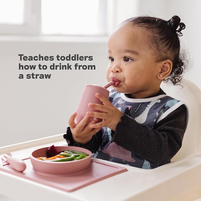 ezpz Kit 3: Practice Feeding Skills (Blush) - Tools to Help Your Toddler Practice Scooping, Piercing, Straw Drinking, and Self-Feeding - Toddler Essentials & Gifts