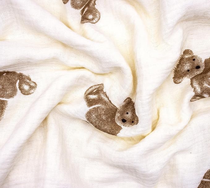 Baby Blanket 40x40 Inches,Muslin Cotton and Minky Dotted Double Layer Soft Receiving Blanket for Newborn Toddler,Brown Bear