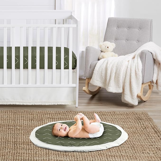 Sweet Jojo Designs Dark Green Boho Arrow Boy Girl Baby Play Mat Tummy Time Activity Infant Playmat Playpen Tent Teepee Floor Hunter Sage Modern Bohemian Gender Neutral Shabby Chic Designer Ivory Arrow