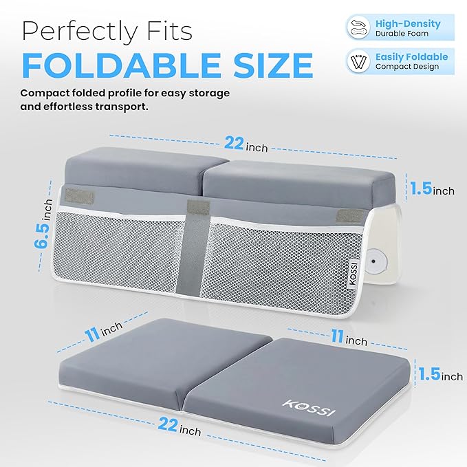 KOSSI Bath Kneeler and Elbow Rest Pad Set - Comfortable & Painless Foam Mat with Toy Organizer Pockets - Quick Drying, Foldable, Non-Slip for Baby and Toddler Bathing