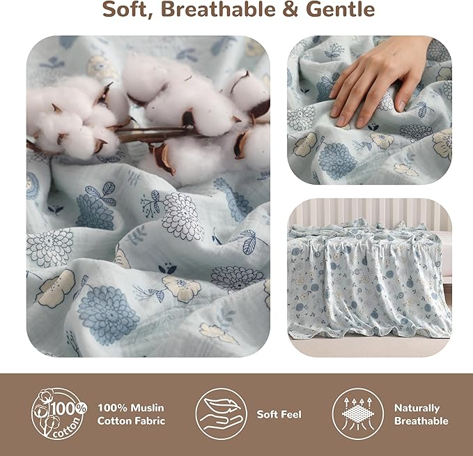 NTBAY Muslin Baby Swaddle Blanket, 2-Layer, 30x40 Lightweight Receiving Blanket for Newborns and Infants, Crib Stroller Travel Use, Rustic Bloom