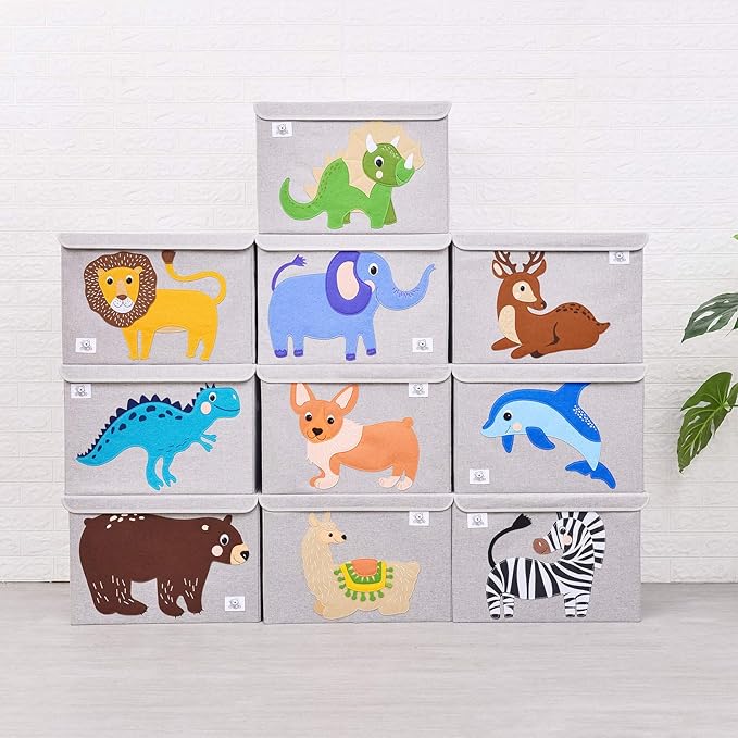 CLCROBD Foldable Large Kids Toy Chest with Flip-Top Lid, Collapsible Fabric Animal Toy Storage Organizer/Bin/Box/Basket/Trunk for Toddler, Children and Baby Nursery (Dog)