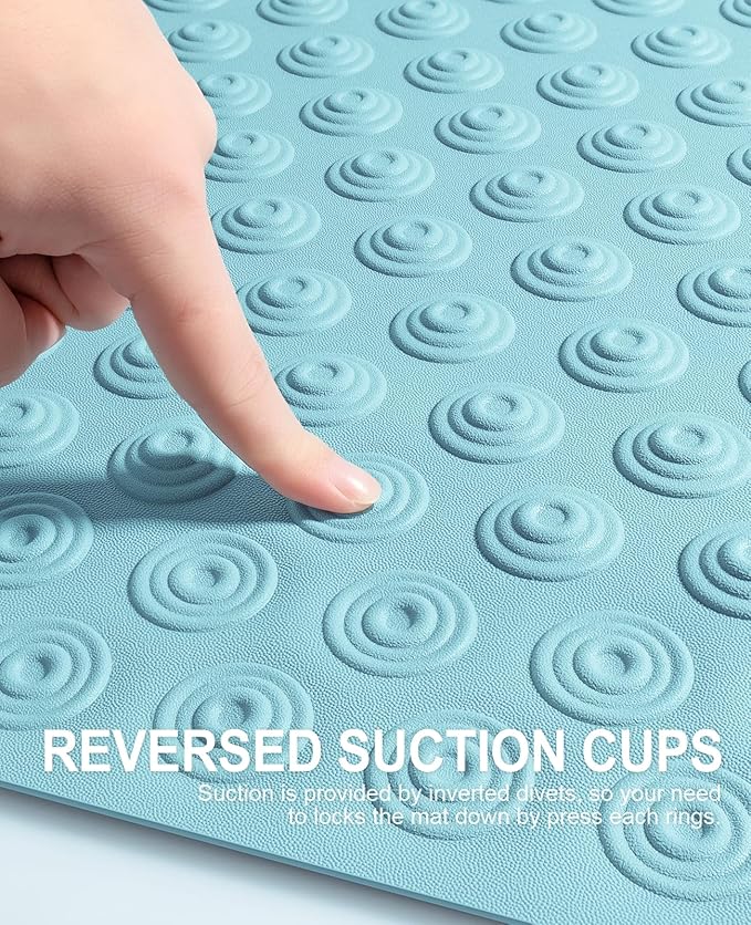 OTHWAY No Suction Cup Bath Mat: 39x16 inch Extra Long Bathmat?‚Perfect for Refinished or Ordinary Bath Tubs?‚Made of Nature Rubber?‚a Blessing for The Elderly and Children (Lake Blue)