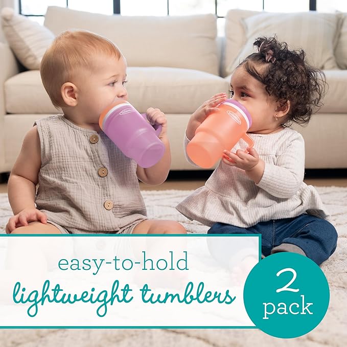 Infantino My 1st Tumbler, 10 Oz. Durable Plastic Sippy Cup with Silicone Leak-Resistant Straw & Handle, for On-the-Go, BPA-Free Transition Cup, Seashell & Lavender, 2-Pack