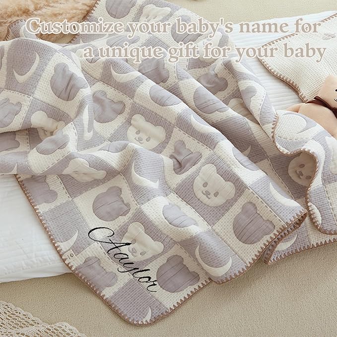Personalized Baby Blankets for Boys Girls, Custom Baby Blankets with Name, Cotton Toddler Bed Throw Blanket Kid Pillow for Newborn Customized Baby Gifts for Birthday Shower Nursery Swaddles