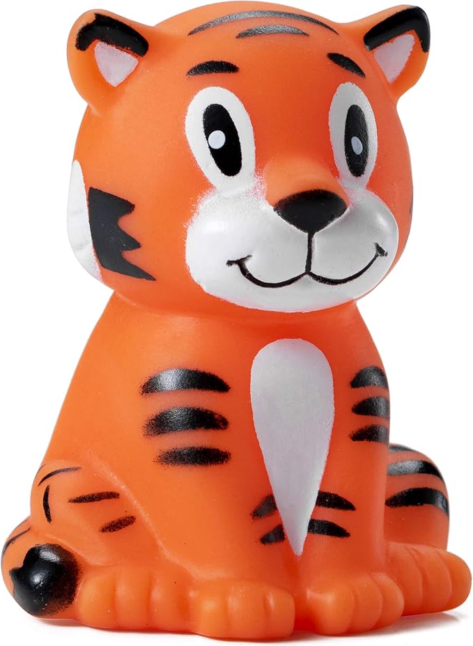 Mini Zoo Animals Bath Toys - (Pack of 12) Vinyl Rubber Jungle Safari Animal Figures, Squeezable Bath Tub Toys for Kids, Baby Shower, Birthday Party Supplies, Favors, Cake Decor, Table Decorations