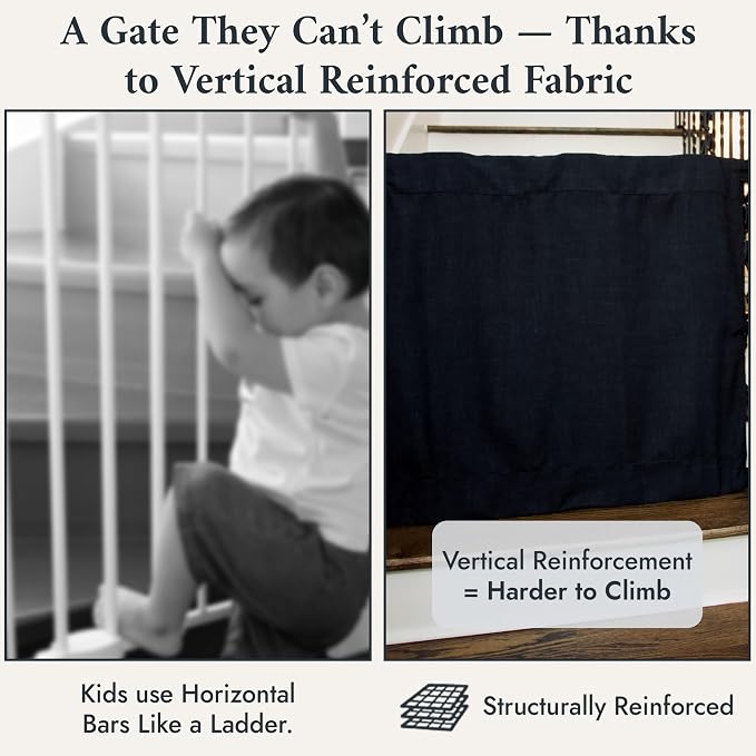 The Stair Barrier First Fabric Banister to Banister Baby Gates for Stairs 36”–42” Wide x 32” Tall– No Drill Baby Gate for Top or Bottom Staircase, Machine-Washable Climb Proof, Designed in USA, Black
