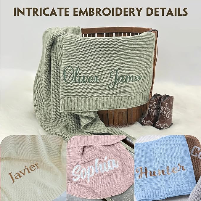 HDSD Personalized Baby Blanket with Embroidery - Custom Baby Blanket with Name and Icon, Cozy Gift for Babies, Infants and Toddlers