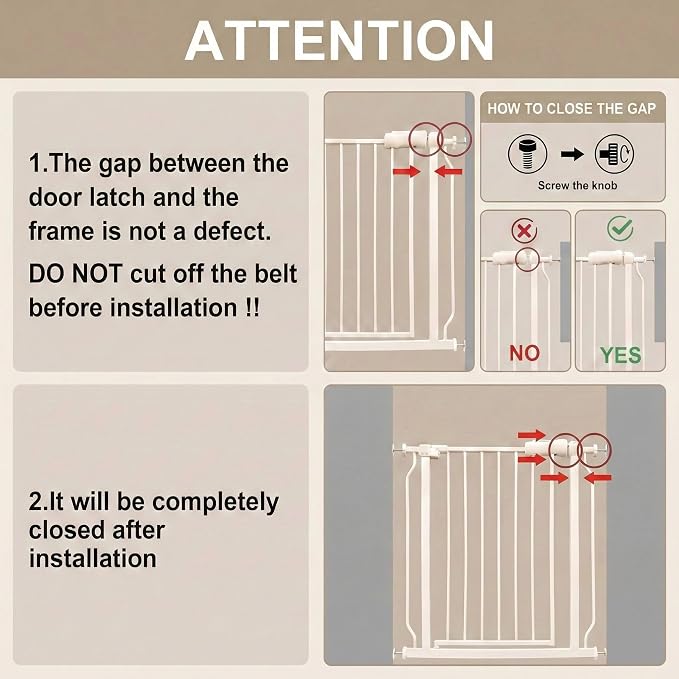 Walk Through Baby & Dog Gate 29-38.5 Inch, Pressure Mounted No Drilling, Adjustable Indoor Safety Gate for Stairs & Doorways - Metal Design for Kids and Pets, White