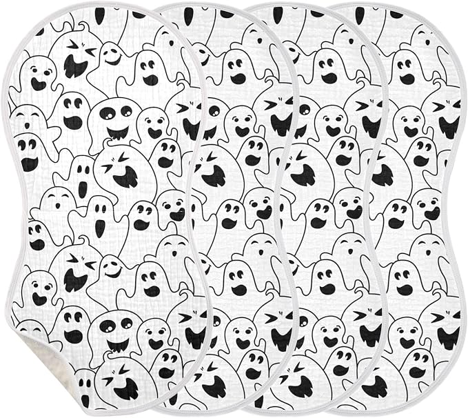 Muslin Burp Cloths for Baby Boys and Girls - 1-Pack Ultra Absorbent Halloween Ghosts Muslin Washcloths, Newborn Towel, Milk Spit Up Rags, Burp Cloth Bib for Unisex, 22 x 11 Inch