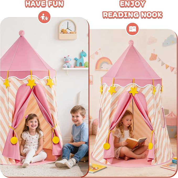 Hallo Deer Kids Play Tent, Princess Castle Pop Up Tent Kids with Star and Window, Portable Toddler Play Tent Indoor Outdoor, Playhouse Indoor Games for Boys & Girls Gifts (Strawberry Pink)