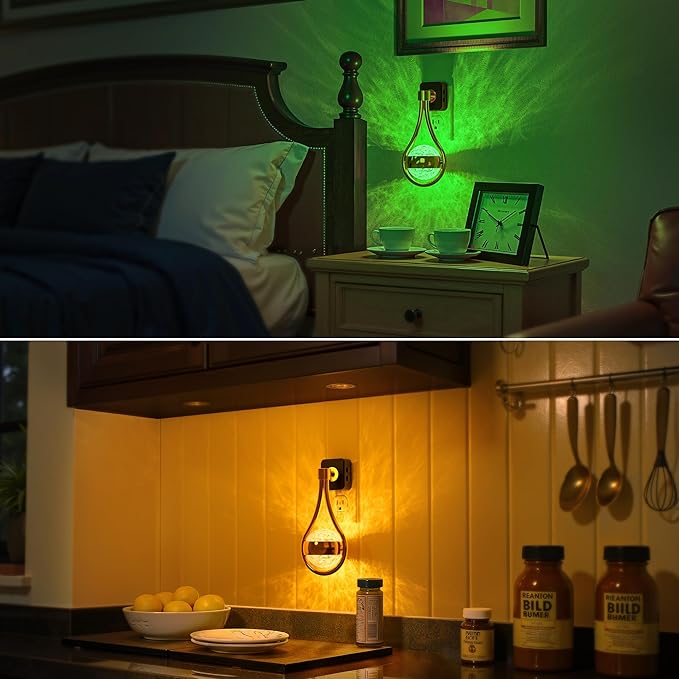 Briignite RGB Night Lights Plug into Wall, Color Changing Nightlight with Dusk to Dawn Sensor, 330° Rotating Night Light with Waterdrop Design, Ideal for Bedroom, Hallway, Living Room, Home Decor